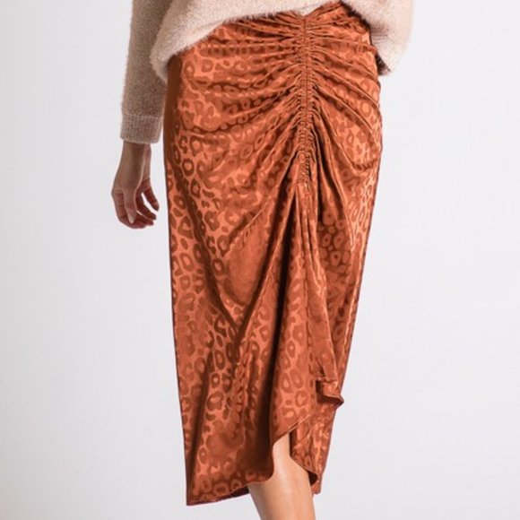 Dresses & Skirts - Satin Leopard Print Midi Skirt